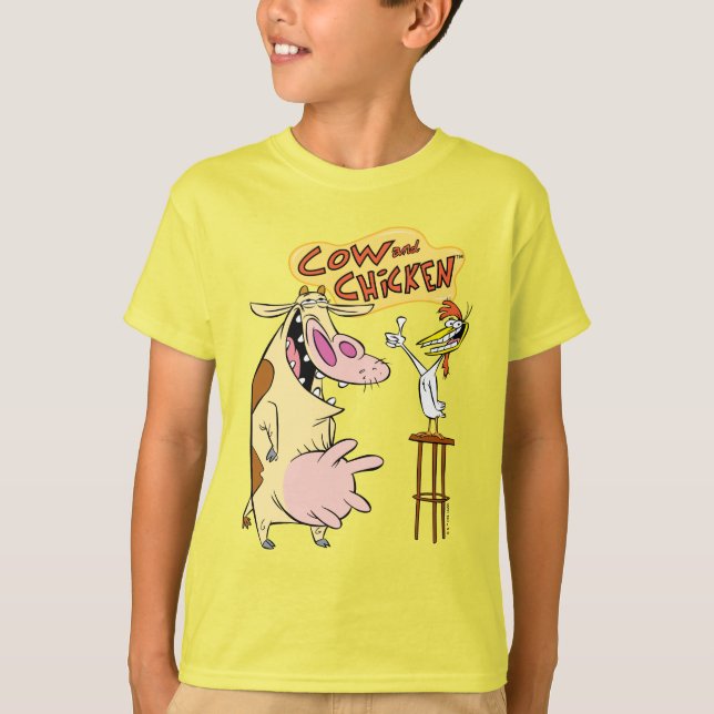 Camiseta Gráfico de Sorriso de Vaca e Galinha (Frente)