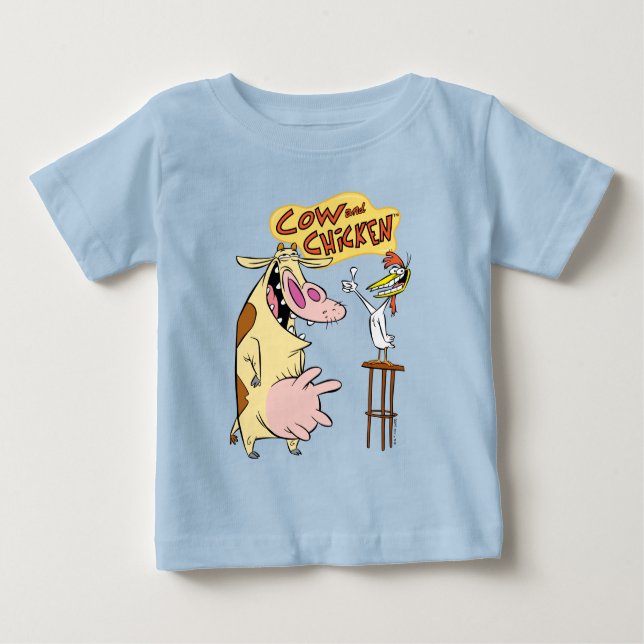 Camiseta Gráfico de Sorriso de Vaca e Galinha (Frente)
