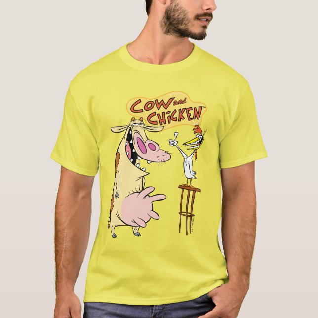 Camiseta Gráfico de Sorriso de Vaca e Galinha (Frente)