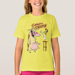 Camiseta Gráfico de Sorriso de Vaca e Galinha