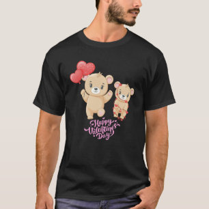 Camiseta Gráfico de Ursos e Corações em Cuta feliz dia de o