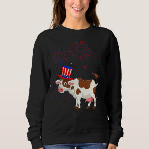 Camiseta Gráfico de Vaca Vermelho Branco Azul Fogos de Arti
