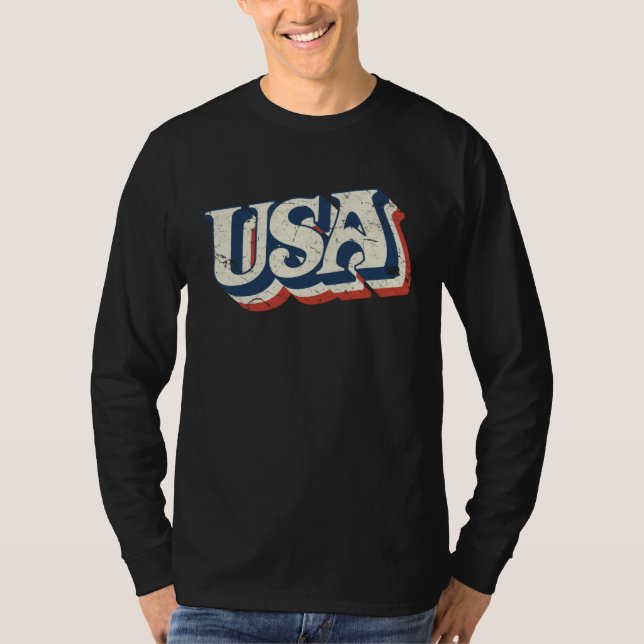 Camiseta Gráfico Distorcido Estilo Retro EUA (Frente)