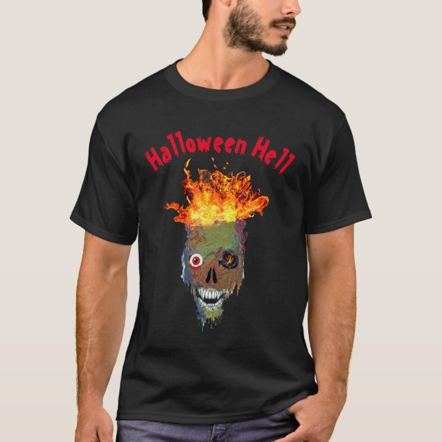 Camiseta Gráfico do crânio do Inferno Assustado do Hallowee (Frente)