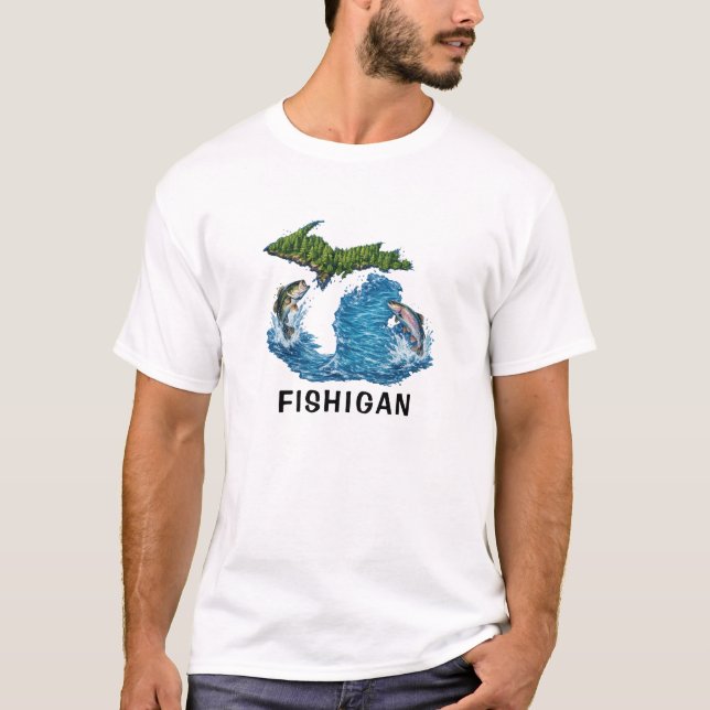 Camiseta Gráfico do Estado de Michigan com Peixe (Frente)