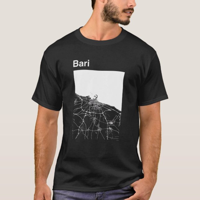 Camiseta Gráfico do Mapa da Cidade Clássica de Bari Itália (Frente)