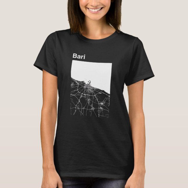 Camiseta Gráfico do Mapa da Cidade Clássica de Bari Itália (Frente)