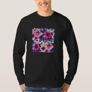 Camiseta Gráfico do Padrão de Aquarela do Flor Fuchsia