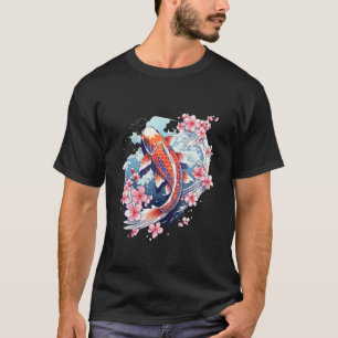 Camiseta Gráfico do Peixe Koi Cerejeira Japonesa Sakura