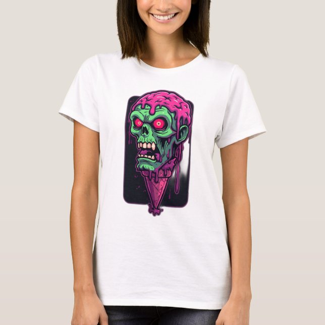 Camiseta Gráfico do Sorvete Zombie do Halloween divertido e (Frente)