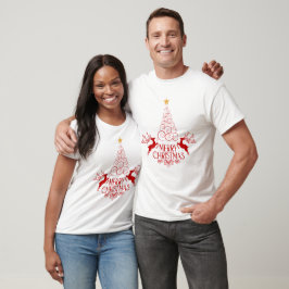 Camiseta Gráfico Elegante Dourado Vermelho Feliz Natal