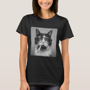 Camiseta Gráfico Engraçado Gato Fumando Adulto Engraçado