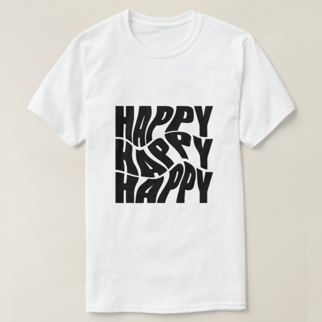 Camiseta Gráfico "FELIZ" da onda retrorativa (Frente do Design)
