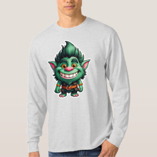 Camiseta Gráfico feliz de Chibi Troll Longa Folha