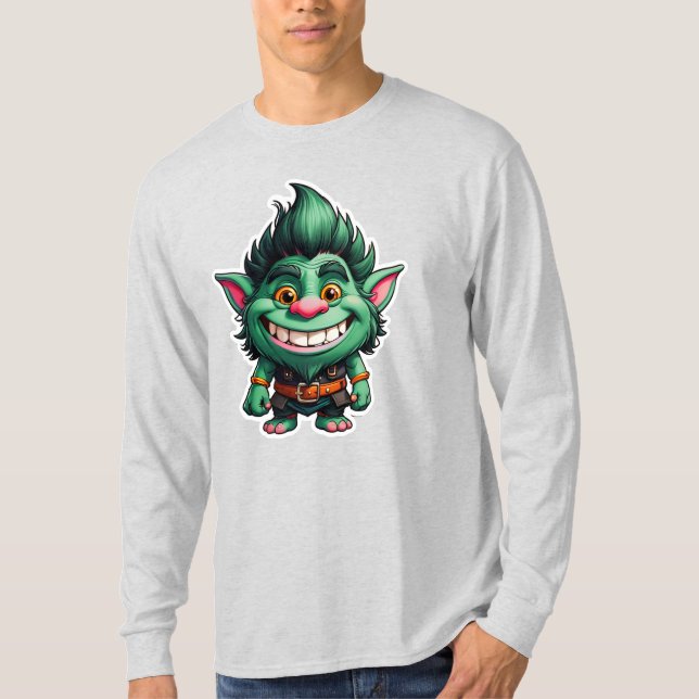 Camiseta Gráfico feliz de Chibi Troll Longa Folha (Frente)
