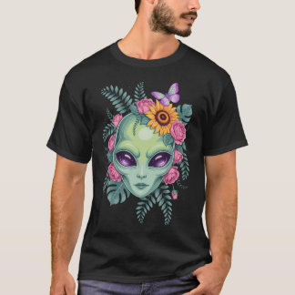 Camiseta Gráfico Floral Alienígena Místico Com Bunda de Gir