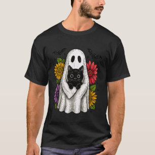 Camiseta Gráfico Floral de Halloween com Fantasma Engraçado
