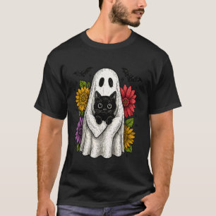 Camiseta Gráfico Floral de Halloween de Fantasma Engraçado