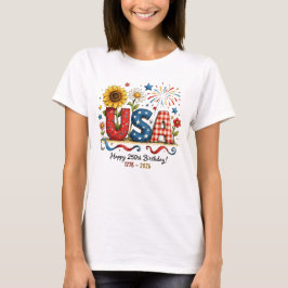 Camiseta Gráfico Floral Patriótico do 250º Aniversário dos 