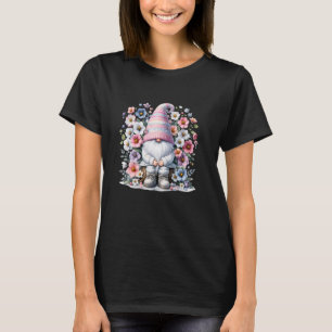Camiseta Gráfico Floral Primavera Gnomo Para Mulheres E Mam