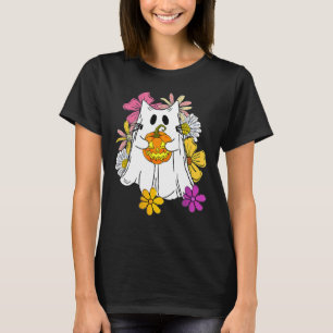 Camiseta Gráfico Floral Vintage de Gato Fantasma de Hallowe