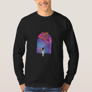 Camiseta Gráfico Pastel Rosa de Astronauta Espacial Flutuan