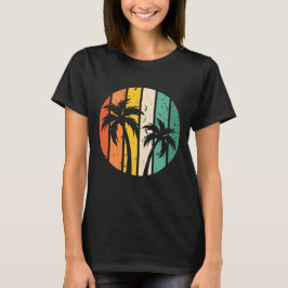 Camiseta Gráfico Retro da Palma do Pôr do Sol da Praia Vint