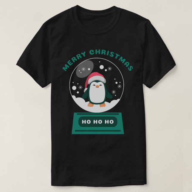 Camiseta Gráfico "Snow Globe Penguin" de Natal bonito (Frente do Design)