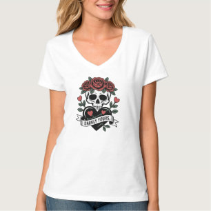 Camiseta Gráfico Sombriamente Seu: Caveira Gótica com Rosas
