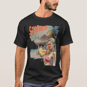 Camiseta Gráfico Tropical Summer Vibes Beach Watercolor