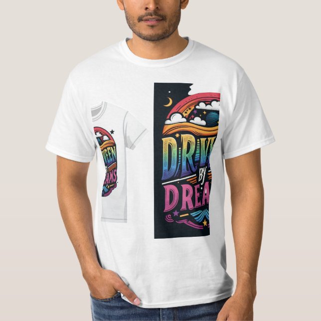 Camiseta gráfico vibrante e multicolorido "Driven by Dreams (Frente)