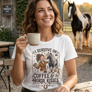 Camiseta Gráfico Vintage Beijos de Cavalo de Café