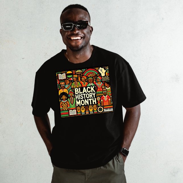 Camiseta Gráficos afro-culturais coloridos (Colorful Afro Culture Black Men's T-shirt )
