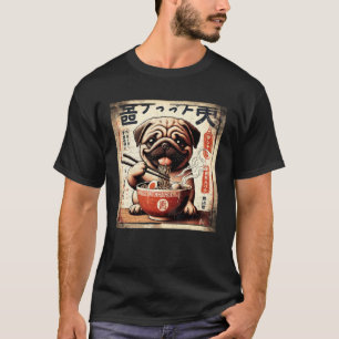 Camiseta Gráficos Asiáticos, Ramen Pug Dog Anime Vintage Ja