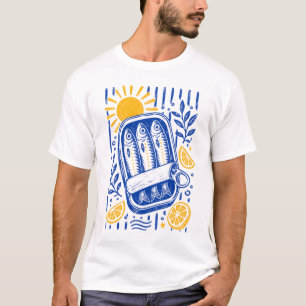 Camiseta Gráficos Costeiros de Sardinha Mulheres Férias de