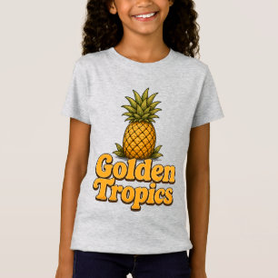 Camiseta Gráficos de Abacaxi Retro Golden Tropics