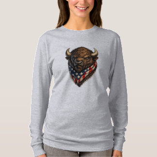 Camiseta Gráficos de Cabeça de Búfalo Patriota Americano