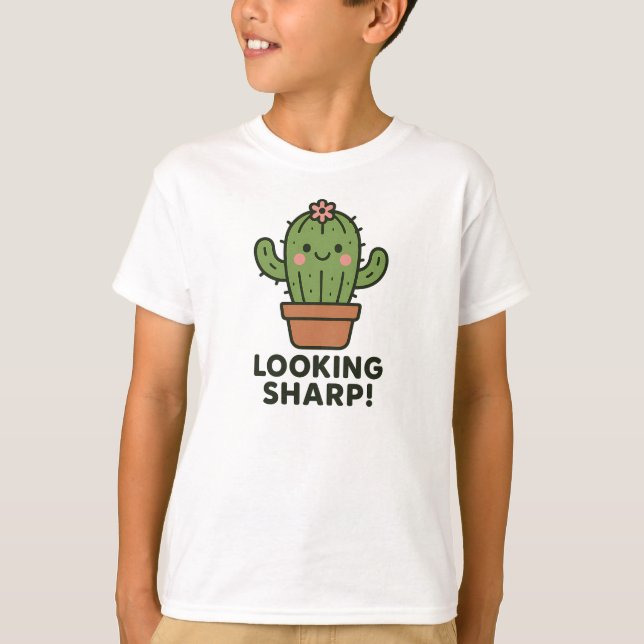 Camiseta Gráficos de Cactus Verde Fofo e Afiado (Frente)