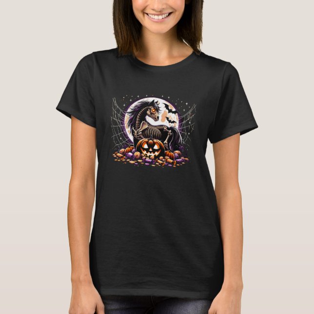 Camiseta Gráficos de Cavalos Esqueleto de Halloween para Me (Frente)
