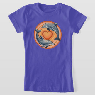 Camiseta Gráficos de Círculo de Coração de Golfinhos do Pôr