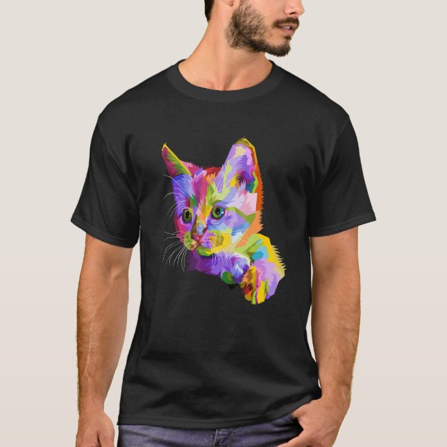 Camiseta Gráficos de Gato Colorido (Frente)