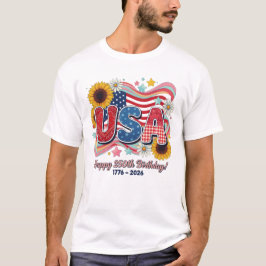 Camiseta Gráficos de Girassol do 250º Aniversário Retro EUA