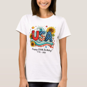 Camiseta Gráficos de Girassol e Onda do 250º Aniversário Re