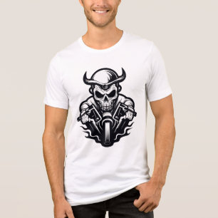 Camiseta Gráficos de Motociclista com Caveira Cornuda