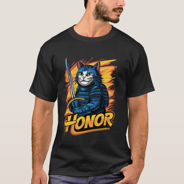 Camiseta Gráficos do Gato Samurai Honor (Frente)