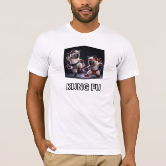 Camiseta Gráficos Épicos de Kung Fu com Gatinhos Siameses d
