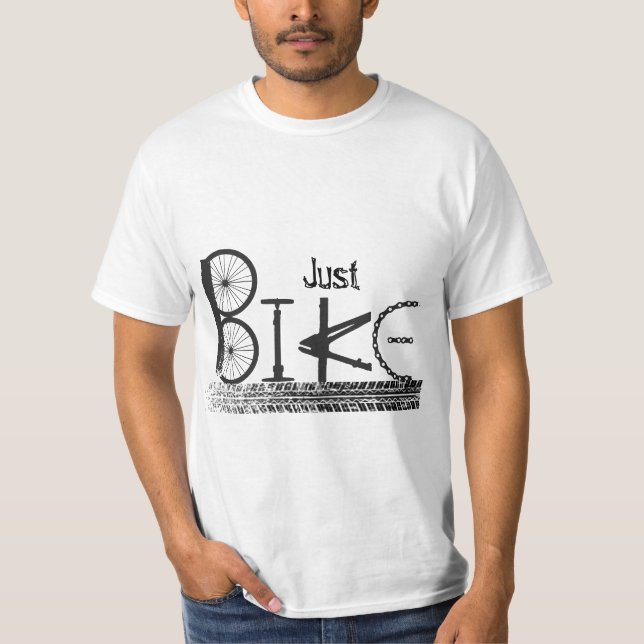 Camiseta grafite "Apenas bicicleta" de peças de bicicleta e (Frente)