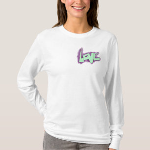 Camiseta grafite de amor roxo verde menta tipografia pontos