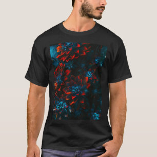 Camiseta Grafite de Flor de Lotus Profundo Vermelho e Azul 
