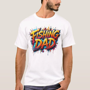 Camiseta Grafite de pesca branco Dourado de cor vermelha co